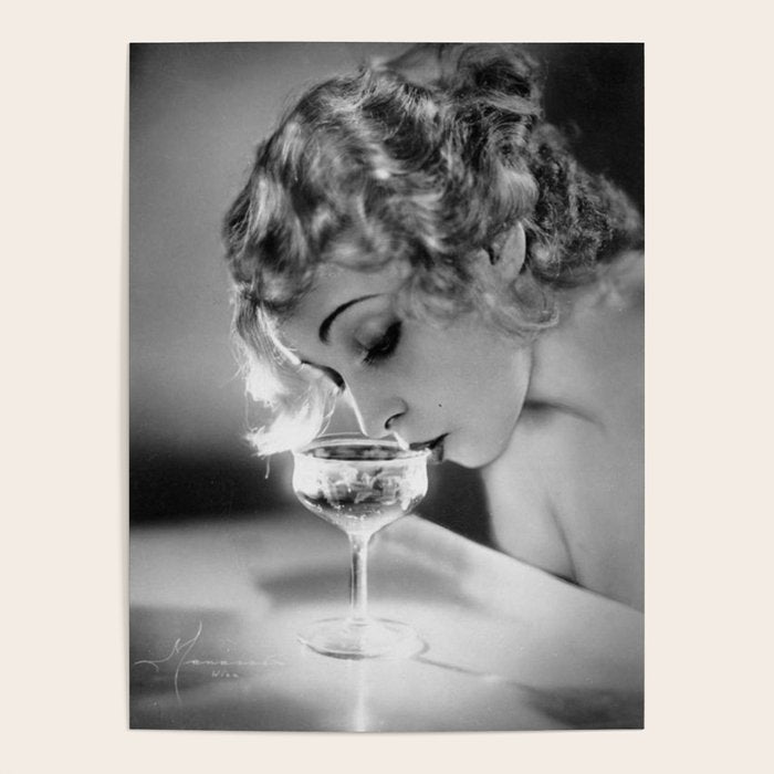 Jazz Age Blond Sipping Champagne black and white photograph / photography Poster Gallery Image 4