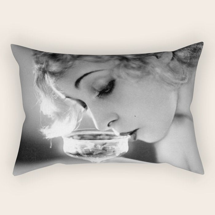 Jazz Age Blond Sipping Champagne black and white photograph / photography Rectangular Pillow Gallery Image 2