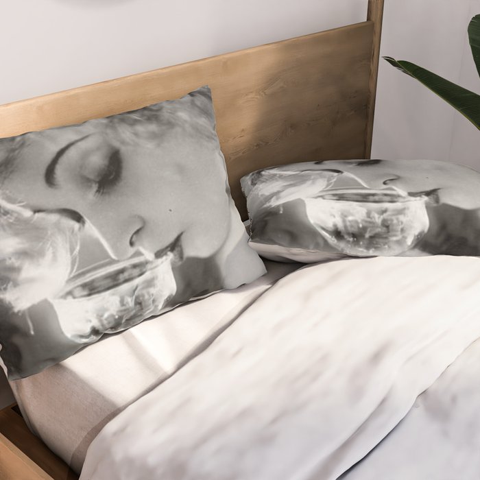 Jazz Age Blond Sipping Champagne black and white photograph / photography Pillow Sham Gallery Image 2