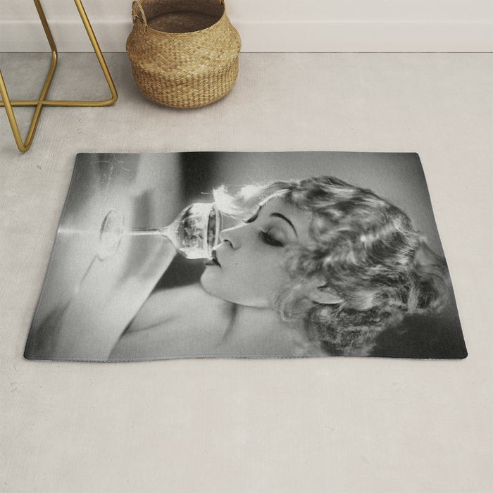 Jazz Age Blond Sipping Champagne black and white photograph / photography Rug Gallery Image 1