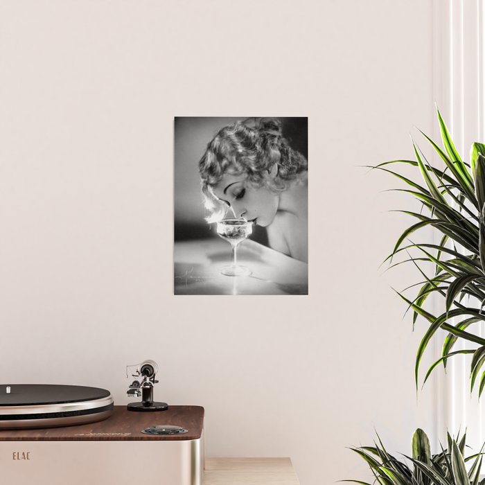 Jazz Age Blond Sipping Champagne black and white photograph / photography Poster Gallery Image 2