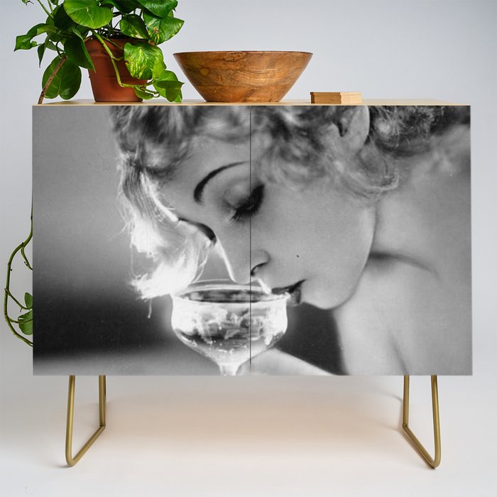Jazz Age Blond Sipping Champagne black and white photograph / photography Credenza Gallery Image 1