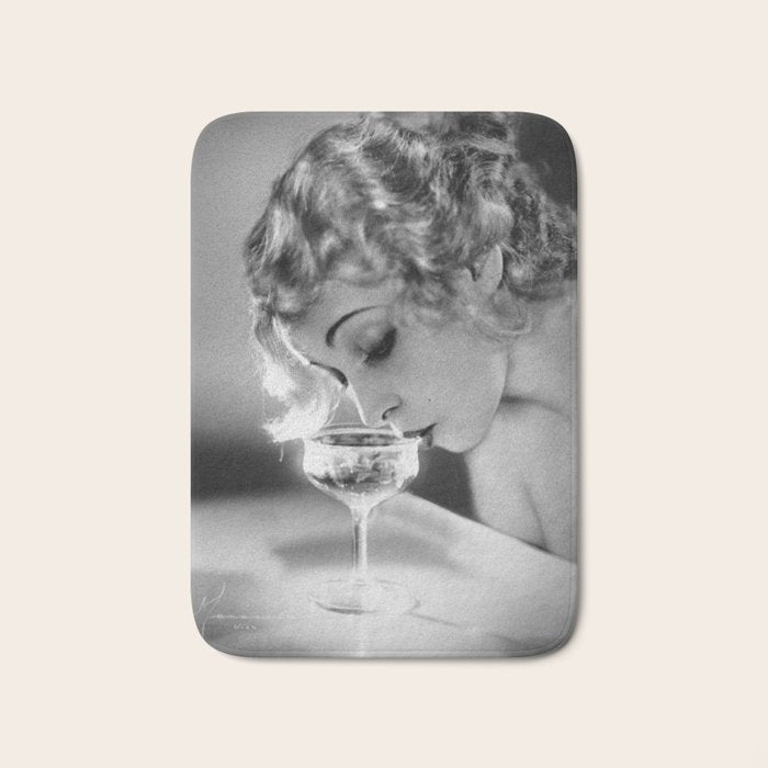 Jazz Age Blond Sipping Champagne black and white photograph / photography Bath Mat Gallery Image 1