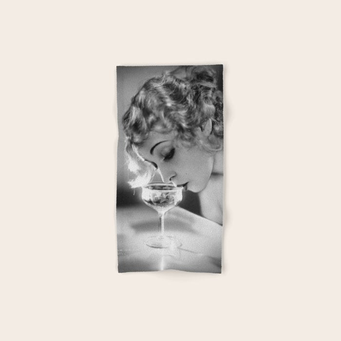 Jazz Age Blond Sipping Champagne black and white photograph / photography Bath Towel Gallery Image 1