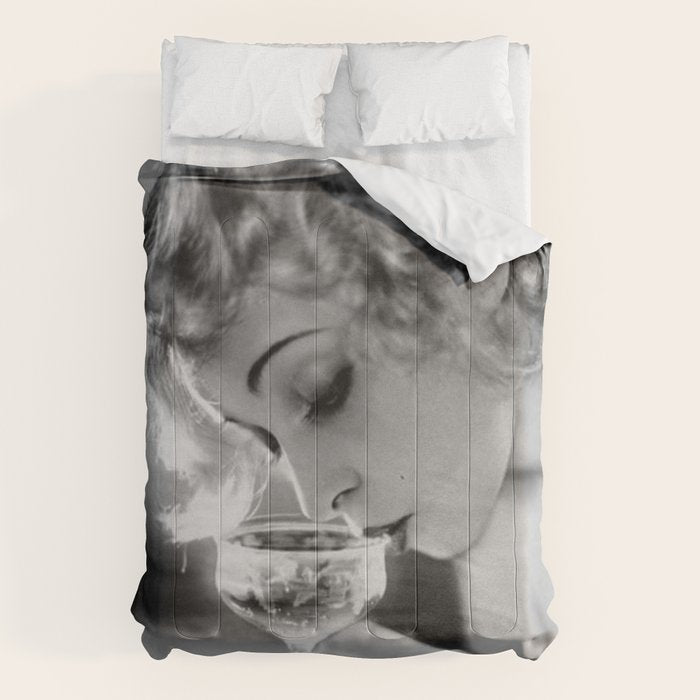 Jazz Age Blond Sipping Champagne black and white photograph / photography Comforter Gallery Image 6