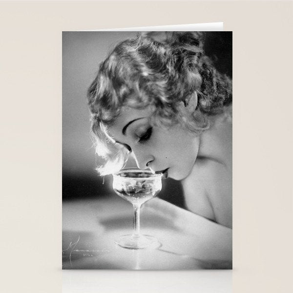 Jazz Age Blond Sipping Champagne black and white photograph / photography Stationery Card Gallery Image 2