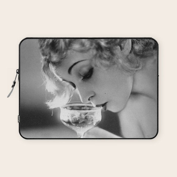 Jazz Age Blond Sipping Champagne black and white photograph / photography Laptop Sleeve Gallery Image 1