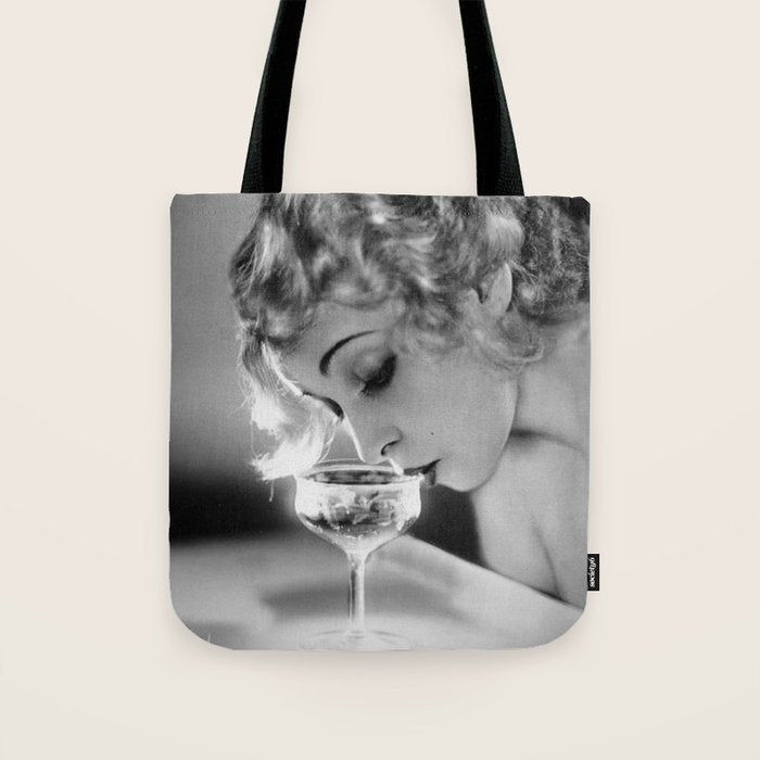 Jazz Age Blond Sipping Champagne black and white photograph / photography Tote Bag Gallery Image 1