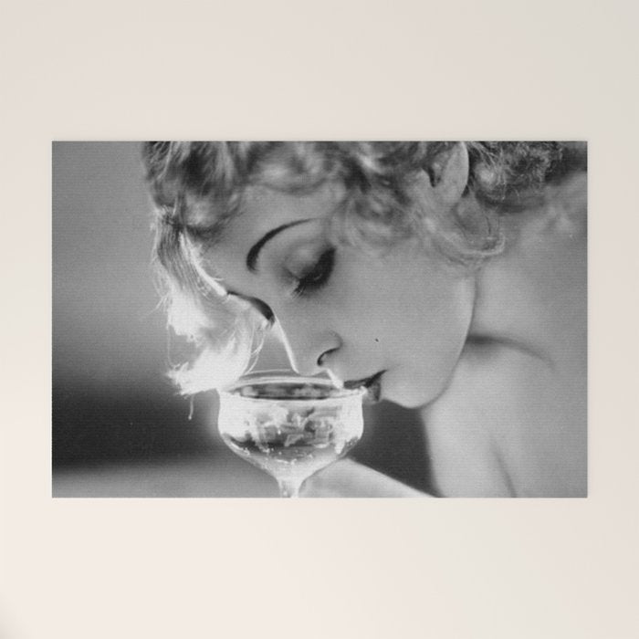 Jazz Age Blond Sipping Champagne black and white photograph / photography Welcome Mat Gallery Image 1
