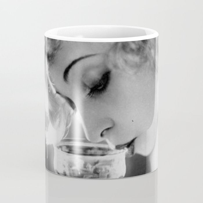 Jazz Age Blond Sipping Champagne black and white photograph / photography Coffee Mug Gallery Image 4