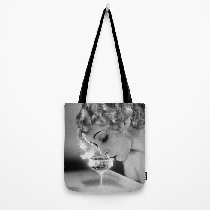 Jazz Age Blond Sipping Champagne black and white photograph / photography Tote Bag Gallery Image 2