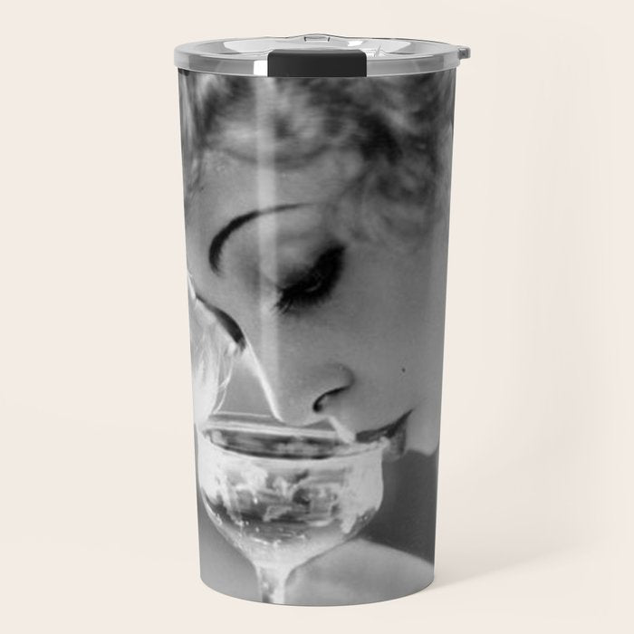 Jazz Age Blond Sipping Champagne black and white photograph / photography Travel Mug Gallery Image 1