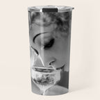 Jazz Age Blond Sipping Champagne black and white photograph / photography Travel Mug Gallery Image 1
