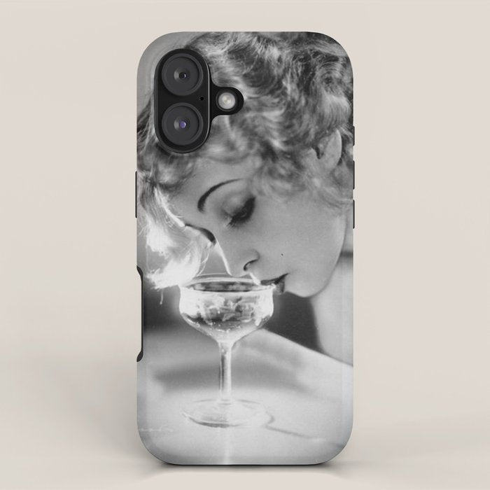 Jazz Age Blond Sipping Champagne black and white photograph / photography iPhone Case Gallery Image 1