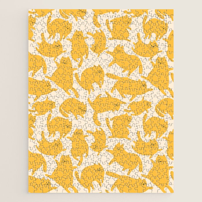 Yellow Silly Cats Pattern Jigsaw Puzzle Gallery Image 1