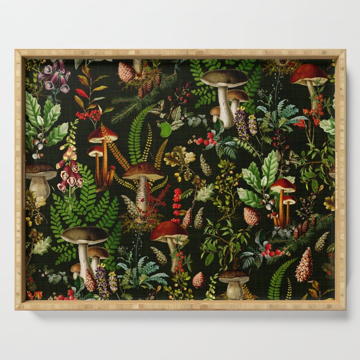 Vintage Mysterious Mushroom Night Forest Botanical Garden Serving Tray Gallery Image 1