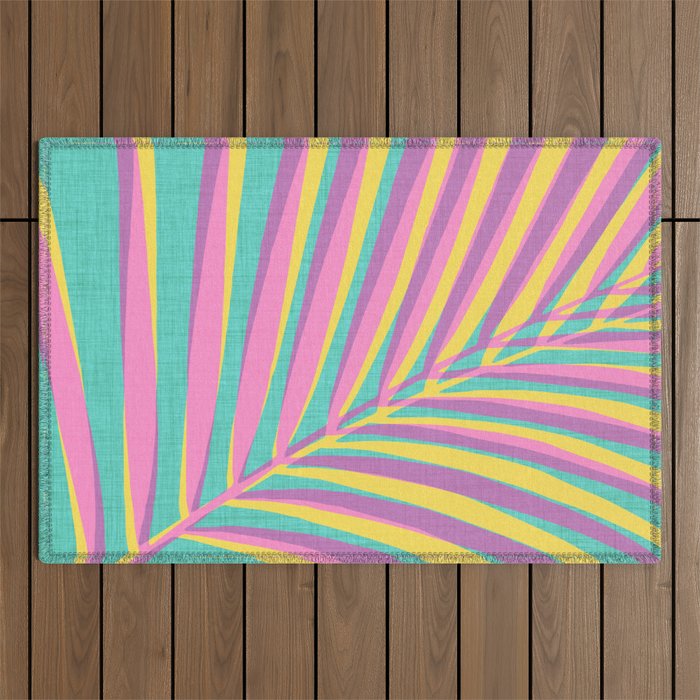 Pink Tropical Palm Leaf Outdoor Rug Gallery Image 1