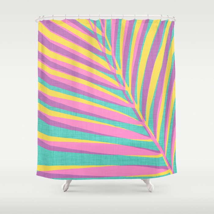 Pink Tropical Palm Leaf Shower Curtain Gallery Image 1