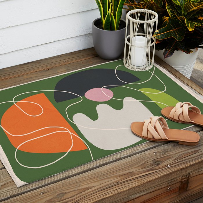 Minimal Colorful Abstract Shapes 6 Outdoor Rug Gallery Image 2