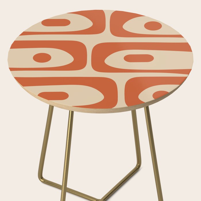 Mid Century Modern Piquet Abstract Pattern Mid Mod Burnt Orange and Beige  Side Table Gallery Image 2
