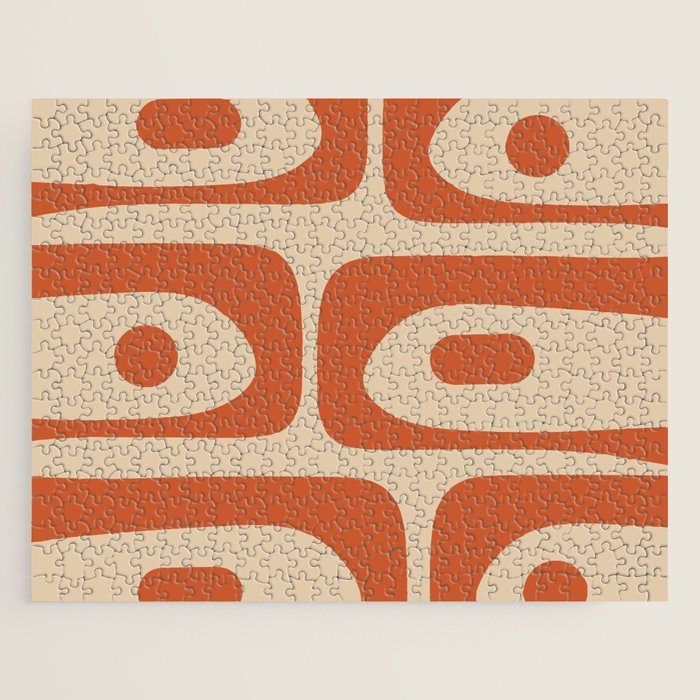 Mid Century Modern Piquet Abstract Pattern Mid Mod Burnt Orange and Beige  Jigsaw Puzzle Gallery Image 1