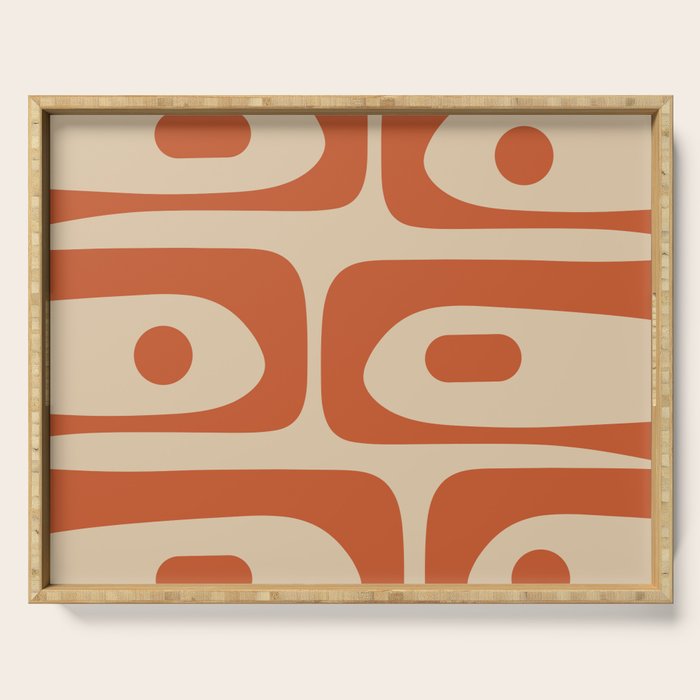 Mid Century Modern Piquet Abstract Pattern Mid Mod Burnt Orange and Beige  Serving Tray Gallery Image 1