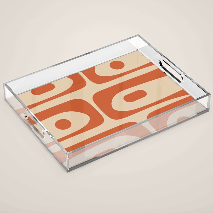 Mid Century Modern Piquet Abstract Pattern Mid Mod Burnt Orange and Beige  Acrylic Tray Gallery Image 1