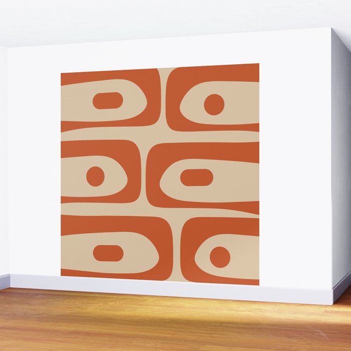 Mid Century Modern Piquet Abstract Pattern Mid Mod Burnt Orange and Beige  Wall Mural Gallery Image 2