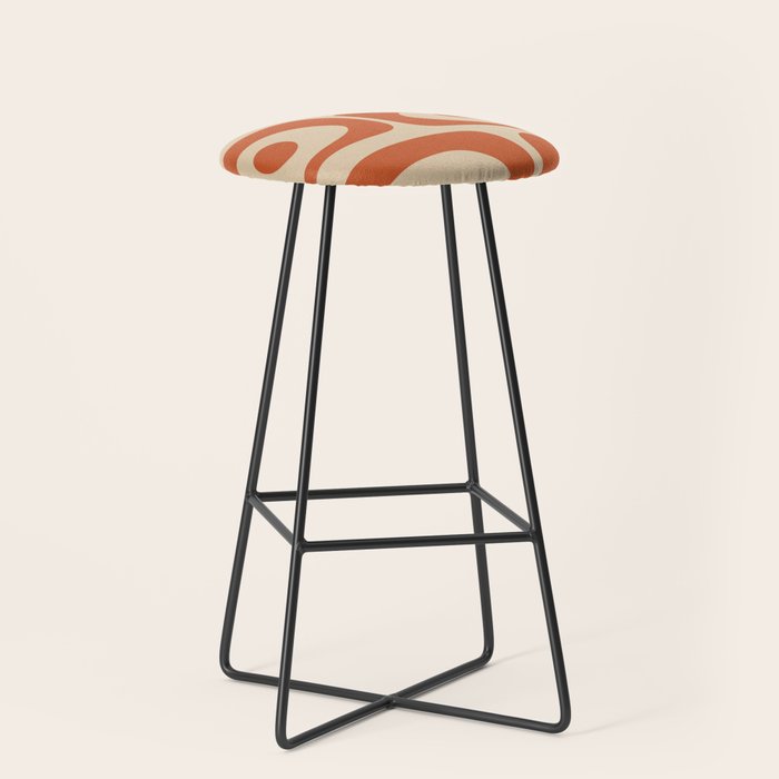 Mid Century Modern Piquet Abstract Pattern Mid Mod Burnt Orange and Beige  Stool Gallery Image 1