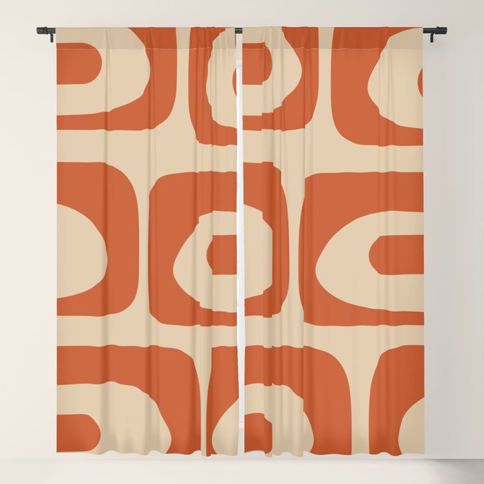 Mid Century Modern Piquet Abstract Pattern Mid Mod Burnt Orange and Beige  Window Curtain Gallery Image 1