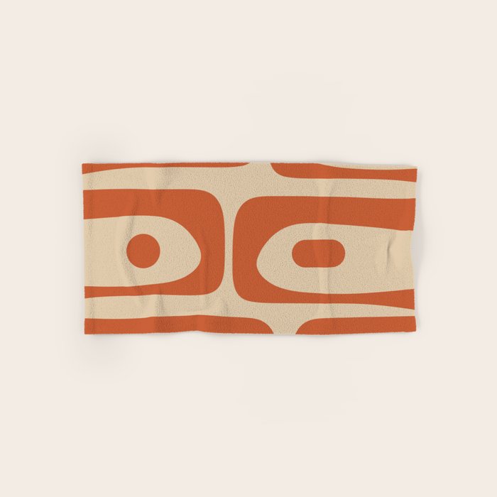Mid Century Modern Piquet Abstract Pattern Mid Mod Burnt Orange and Beige  Bath Towel Gallery Image 1