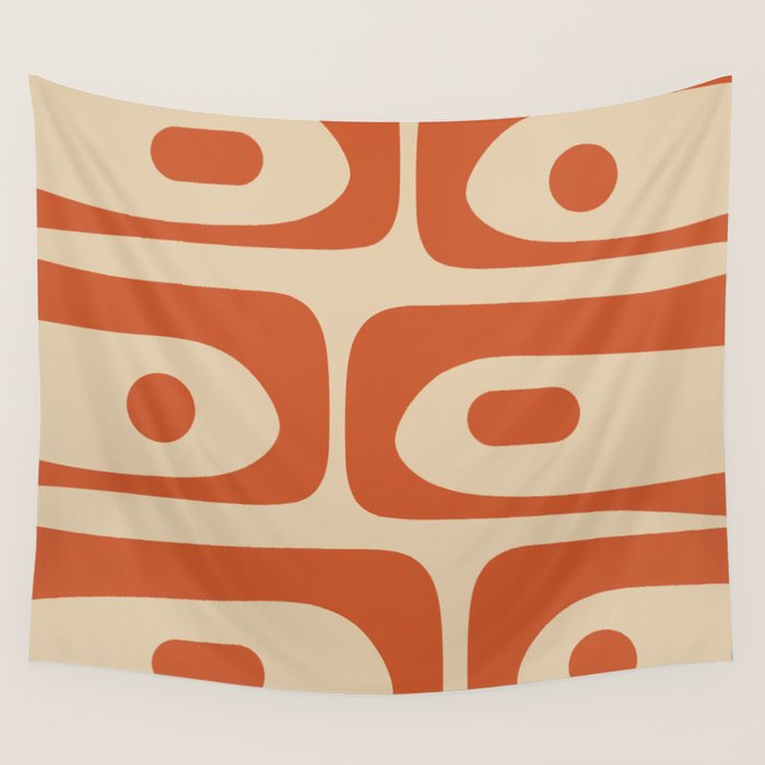 Mid Century Modern Piquet Abstract Pattern Mid Mod Burnt Orange and Beige  Wall Tapestry Gallery Image 4