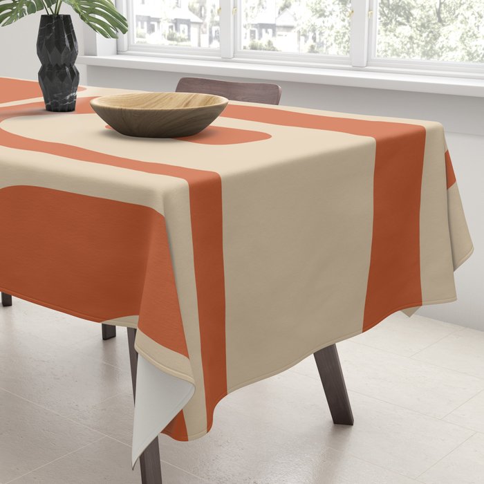 Mid Century Modern Piquet Abstract Pattern Mid Mod Burnt Orange and Beige  Tablecloth Gallery Image 3