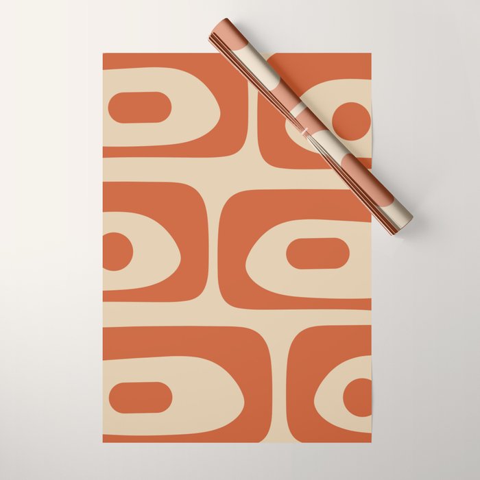Mid Century Modern Piquet Abstract Pattern Mid Mod Burnt Orange and Beige  Wrapping Paper Gallery Image 1