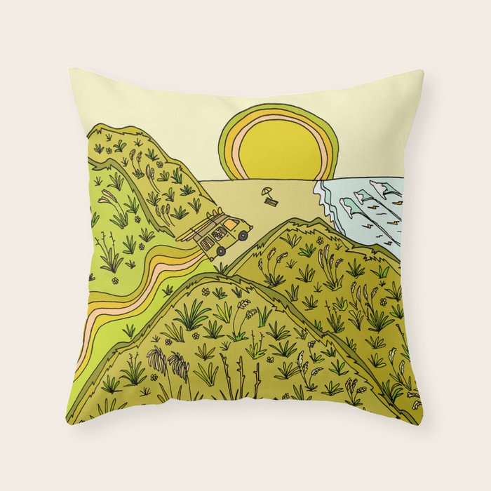 keen for a surf nz surf adventure by surfy birdy Throw Pillow Gallery Image 6