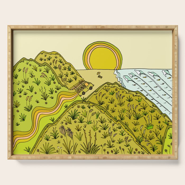 keen for a surf nz surf adventure by surfy birdy Serving Tray Gallery Image 1