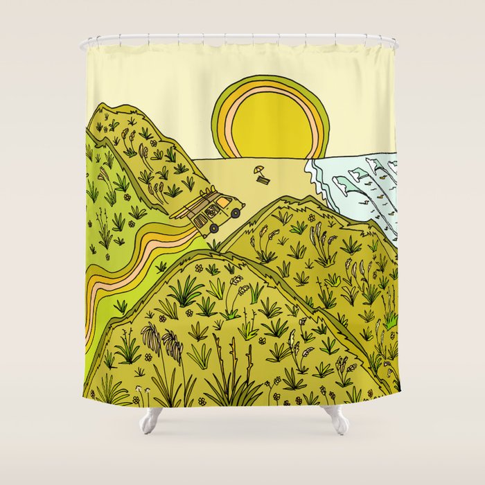 keen for a surf nz surf adventure by surfy birdy Shower Curtain Gallery Image 1