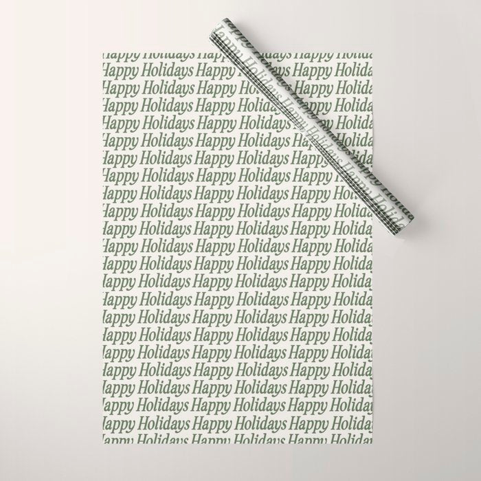 Happy Holidays Muted Green On Cream Wrapping Paper Gallery Image 1