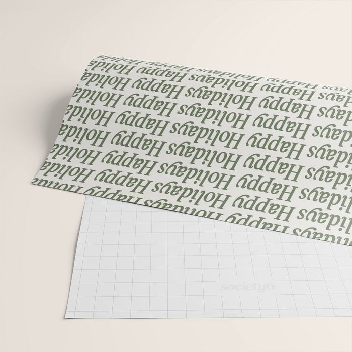 Happy Holidays Muted Green On Cream Wrapping Paper Gallery Image 2