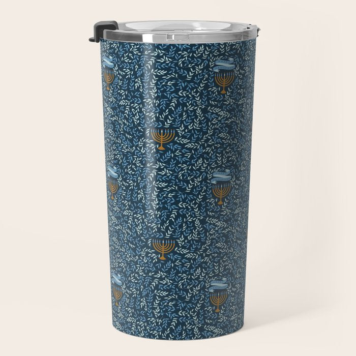 Happy Hanukkah Menorah Dark Blue  Travel Mug Gallery Image 3