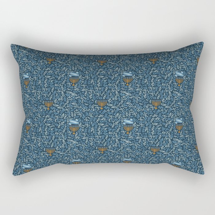 Happy Hanukkah Menorah Dark Blue  Rectangular Pillow Gallery Image 1