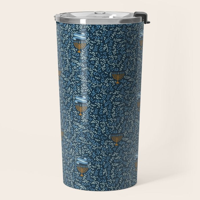 Happy Hanukkah Menorah Dark Blue  Travel Mug Gallery Image 2