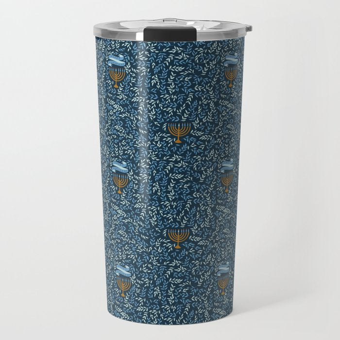 Happy Hanukkah Menorah Dark Blue  Travel Mug