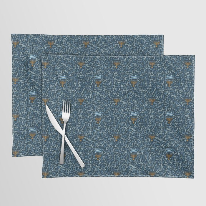 Happy Hanukkah Menorah Dark Blue  Placemat