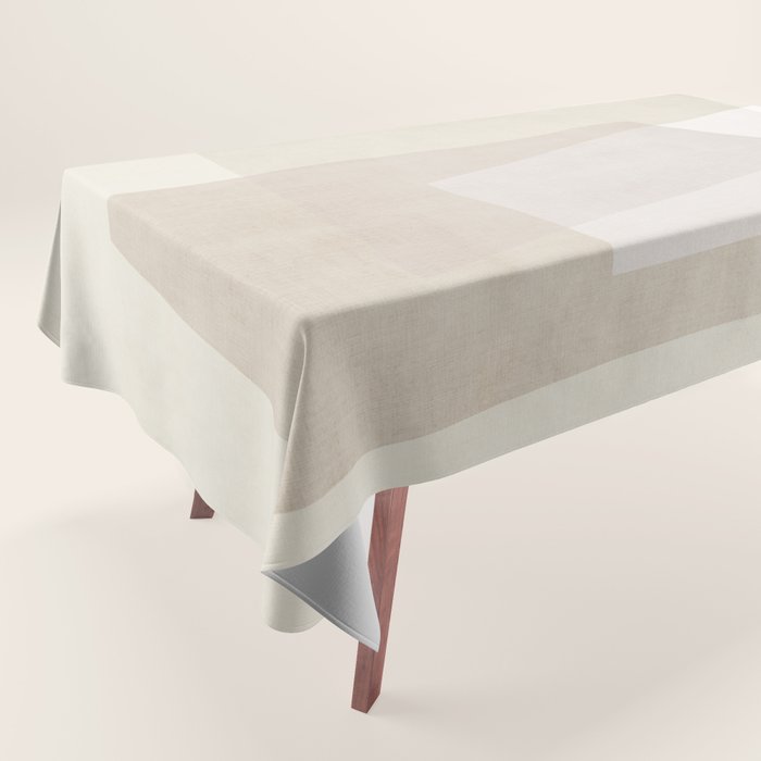 Modern Minimalism Beige White Organic Shapes Tablecloth Gallery Image 1