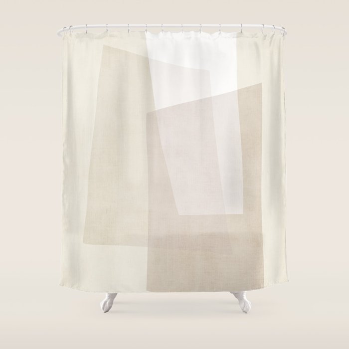 Modern Minimalism Beige White Organic Shapes Shower Curtain Gallery Image 1