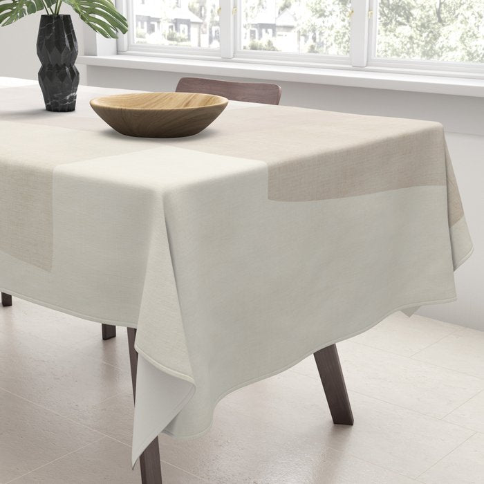 Modern Minimalism Beige White Organic Shapes Tablecloth Gallery Image 3