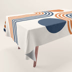 Mid Century Modern Geometric 450 in Navy Blue and Orange (Rainbow and Sun Abstraction) Tablecloth Gallery Image 1