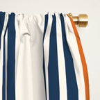 Mid Century Modern Geometric 450 in Navy Blue and Orange (Rainbow and Sun Abstraction) Window Curtain Gallery Image 2