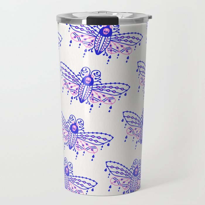 Death's Head Hawkmoth - Indigo & Pink Palette Travel Mug Gallery Image 1